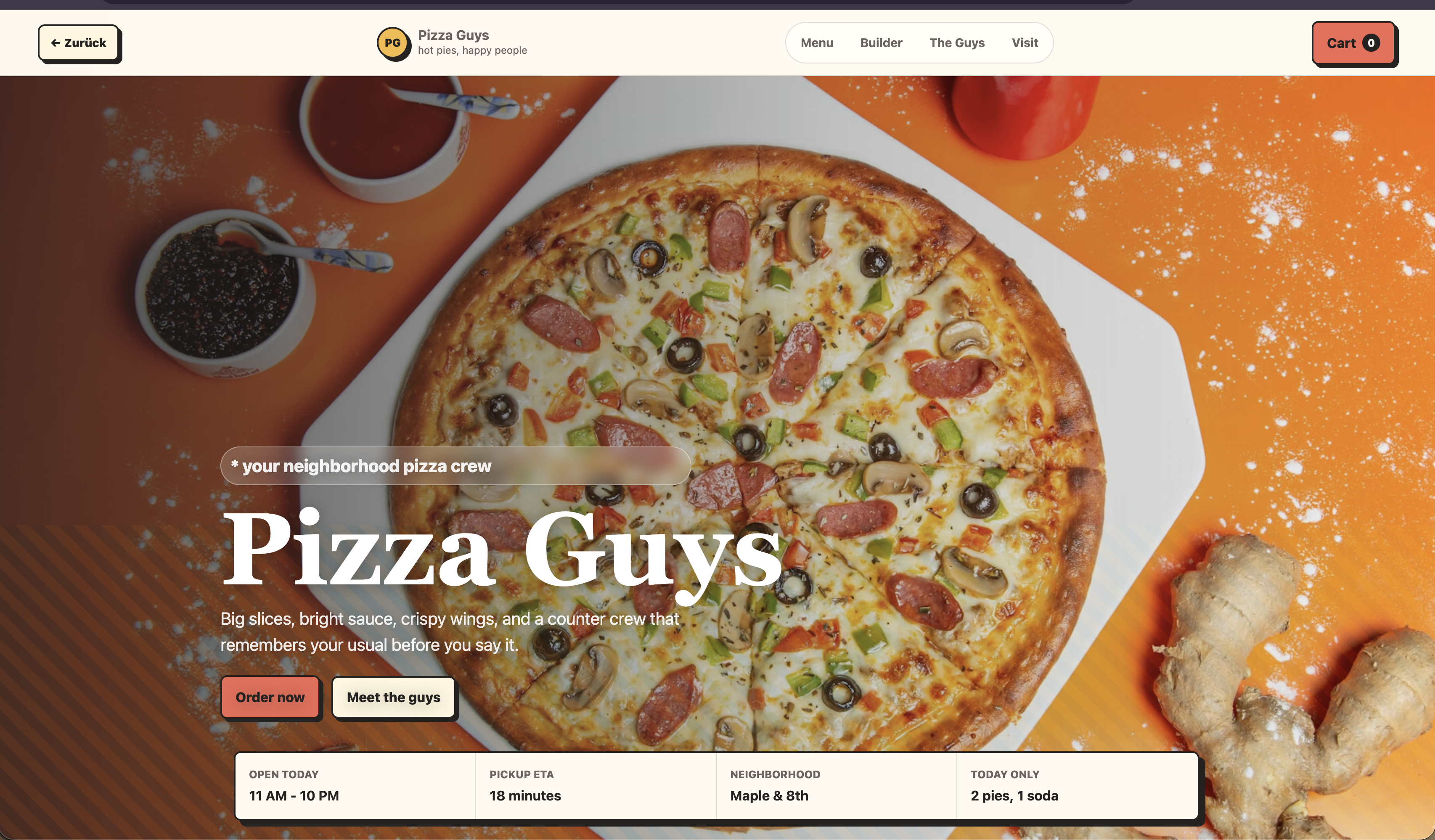 Vorschau der Pizza-Demo-Website